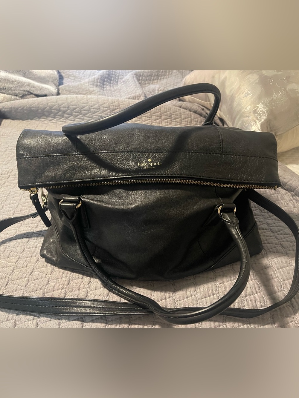 kate spade Black Leather Shoulder Bag with Gold Logo